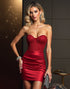 Red Strapless Satin Homecoming Dress with Appliques