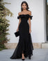 Off The Shoulder Mermaid Ruffled Black Tie Dress
