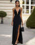 Mermaid Spaghetti Straps Black Tie Dress with Slit