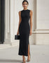 Sheath Sleeveless Black Tie Dress with Slit