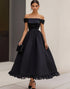 Off the Shoulder A Line Ruffled Black Tie Dress
