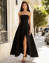 Strapless A Line Black Tie Dress with Slit