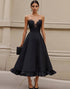 Strapless A Line Ruffled Black Tie Dress with Lace