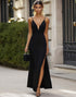 Simple Spaghetti Straps Sheath Black Tie Dress with Slit