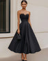 Strapless A Line Satin Black Tie Dress with Appliques