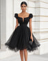 A Line Tulle Ruffled Little Black Dress