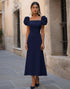 Navy Sheath Square Neck Formal Dress