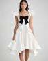 A Line Ruffled Little White Dress with Bow