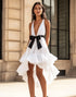 A Line Ruffled High-Low White Dress with Bow