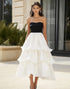 Strapless A Line Tiered Midi White Dress
