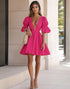 A Line Ruffled Pleated Hot Pink Graduation Dress