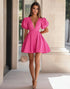 Hot Pink V-Neck A Line Graduation Dress
