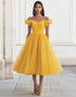 Off the Shoulder A Line Tulle Ruffled Yellow Prom Dress