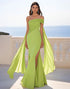 Cold Shoulder Mermaid Green Formal Dress with Streamer