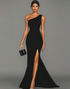 Mermaid Black One Shoulder Formal Dress with Slit