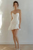 Strapless White Ruched Graduation Dress