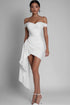 Off The Shoulder White Graduation Dress with Side Cape