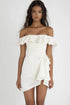 Off The Shoulder Ruffled Ivory Graduation Dress