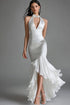 Halter White Ruffled Mermaid Formal Dress