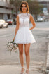 Lace White A Line High Neck Graduation Dress