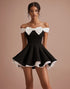 Off The Shoulder Satin Little Black Dress with Bow
