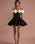 Satin Off The Shoulder Little Black Dress with Bow