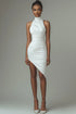 White Asymmetrical Satin High Neck Graduation Dress