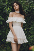 Ruffled Off The Shoulder Ivory Graduation Dress