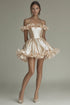 Off The Shoulder Satin Champagne Ruffled Graduation Dress