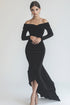 Off The Shoulder Sheath Black Tie Dress with Long Sleeves