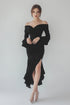 Off The Shoulder Ruffled Black Tie Dress with Slit