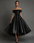 Off The Shoulder Satin A Line Black Tie Dress