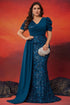 Blue Sheath Mother Of The Bride Dress with Side Cape