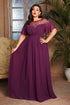 Purple A Line Mother Of The Bride Dress with Flutter Sleeves