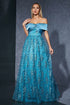 Off The Shoulder Blue Formal Dress with Appliques