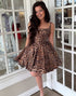Brown Leopard A-Line Square Neck Short Homecoming Dress