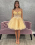 Gold A Line Tulle Corset Homecoming Dress with Appliques
