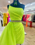 Sparkly One Shoulder Green Tight Homecoming Dress with Side Cape