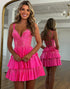 Sparkly Fuchsia Satin Ruffled A Line Mini Homecoming Dress