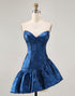 Dark Blue Corset A-Line Strapless Ruffle Homecoming Dress