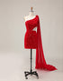 One Shoulder Red Sequined Cut-Out Bodycon Homecoming Dress With Streamer