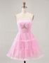 Pink Halter A-Line Cut-Out Homecoming Dress With Sequins