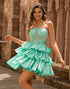 Green A-Line Corset Beaded Tiered Ruffle Strapless Homecoming Dress