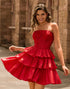Red Tiered Ruffle Corset A-Line Homecoming Dress With Beading