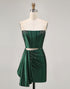 Dark Green Cut-Out Strapless Corset Homecoming Dress With Sash