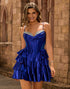 A-Line Royal Blue Corset Tiered Ruffle Homecoming Dress With Beading