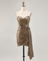 Khaki Leopard Bodycon Strapless Homecoming Dress With Sash