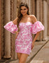 Strapless Pink Floral Bodycon Homecomig Dress With Removable Sleeves
