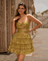 Golden A-Line Sweetheart Cut-Out Tiered Ruffle Homecoming Dress