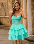 Strapless Green Corset A-Line Tiered Ruffle Homecoming Dress